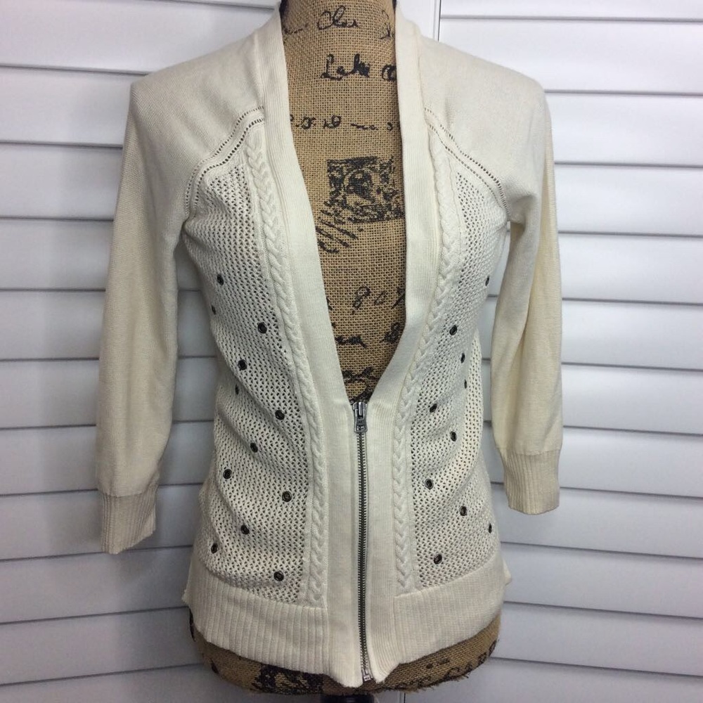 🚫Sold🚫Open Knit Cardigan Cream Zip Sweater
